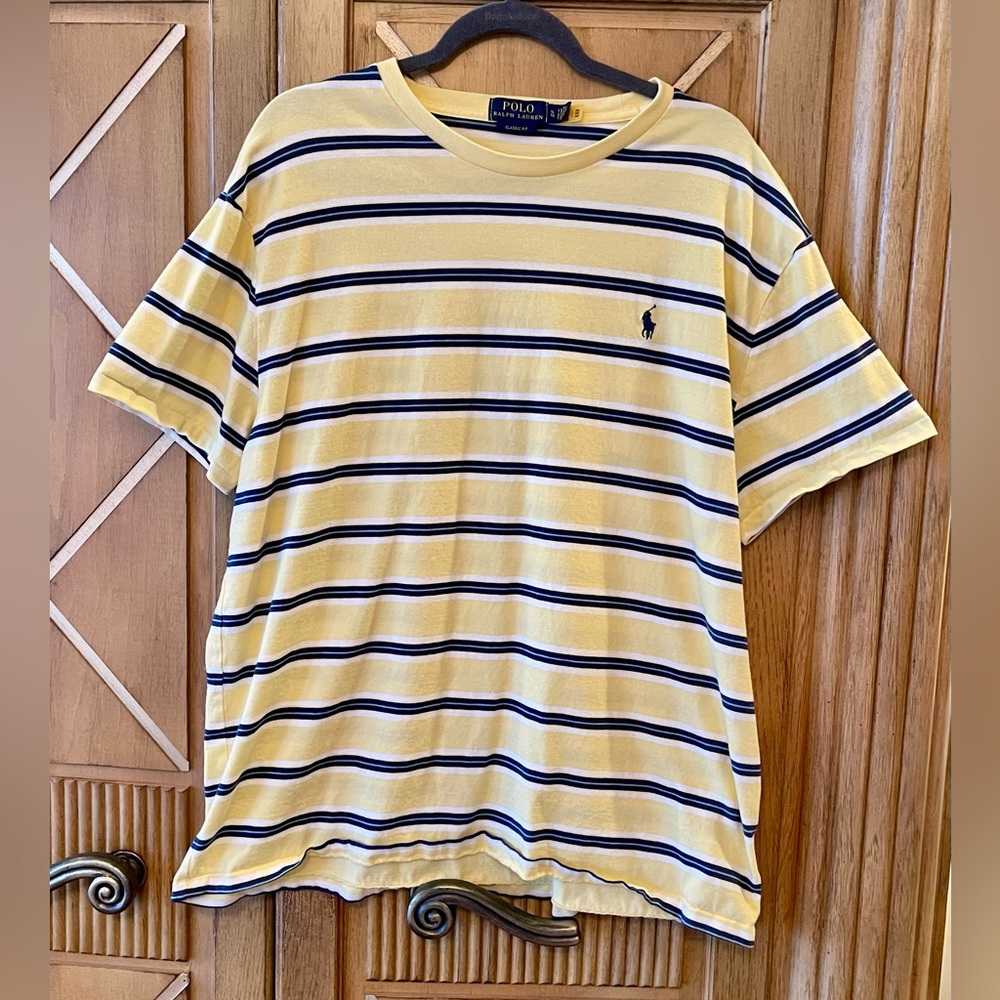 NWOT-Ralph Lauren Yellow and Navy Striped 100% Cotton Tee